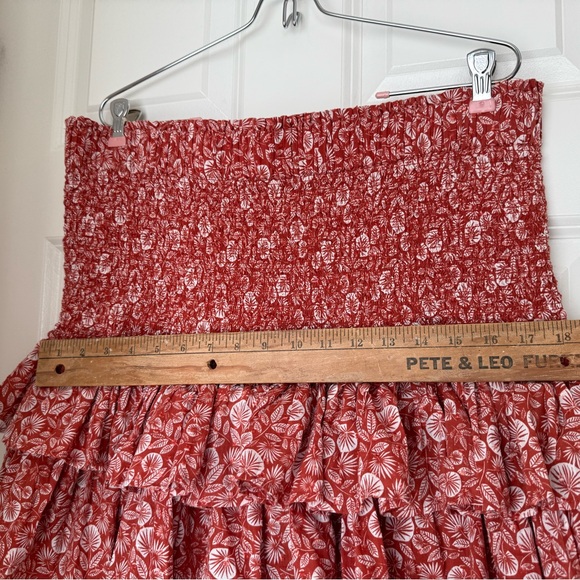 Loft Womens Terracotta Orange Leafy Floral Smocked Tiered Mini Skirt Sz XL - Picture 7 of 10